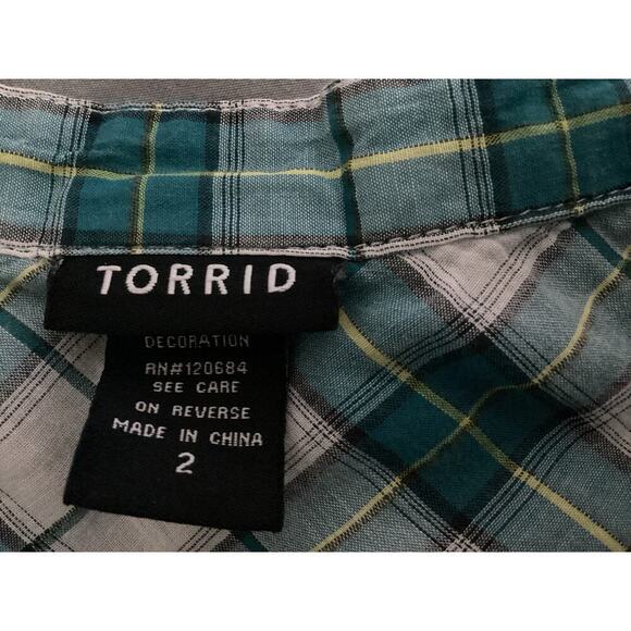Torrid Teal Plaid Camp Shirt size 2 teal - Picture 6 of 6